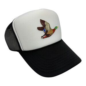 NEW VINTAGE STYLE HUNTING DUCK MALLARD BLACK WHITE TRUCKER HAT CAP ADULT SIZE